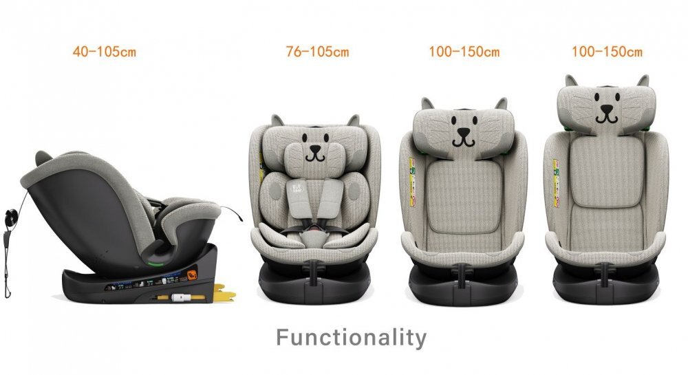 BUF BOOF Scaun auto B-Joy Deluxe LightGreyCat iSize cu isofix pozitie somn 155 grade rotativ 360 grade 40-150 cm