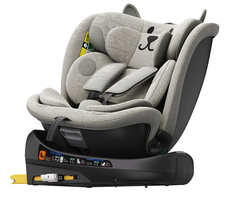 BUF BOOF Scaun auto B-Joy Deluxe LightGreyCat iSize cu isofix pozitie somn 155 grade rotativ 360 grade 40-150 cm