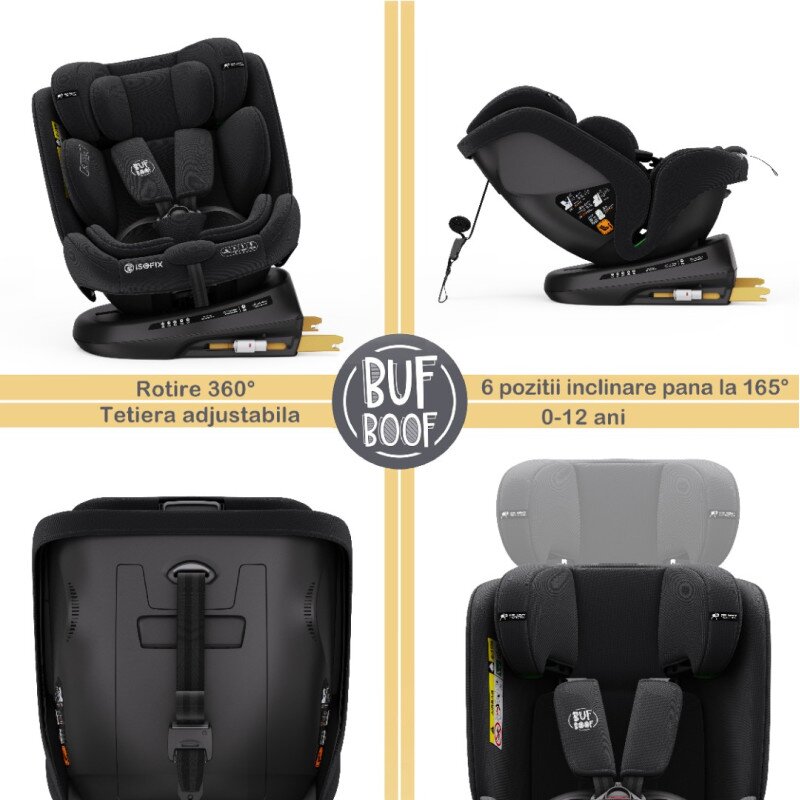 BUF BOOF Scaun auto P100 BlackJeans i-size R129 rotativ 360 isofix 40-150 cm 0-36 kg