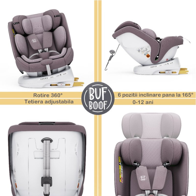 BUF BOOF Scaun auto P100 LightRed i-size R129 rotativ 360 isofix 40-150 cm 0-36 kg