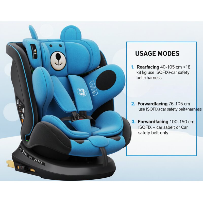 BUF BOOF Scaun auto P100 UrsBlue i-size R129 rotativ 360 isofix 40-150 cm 0-36 kg