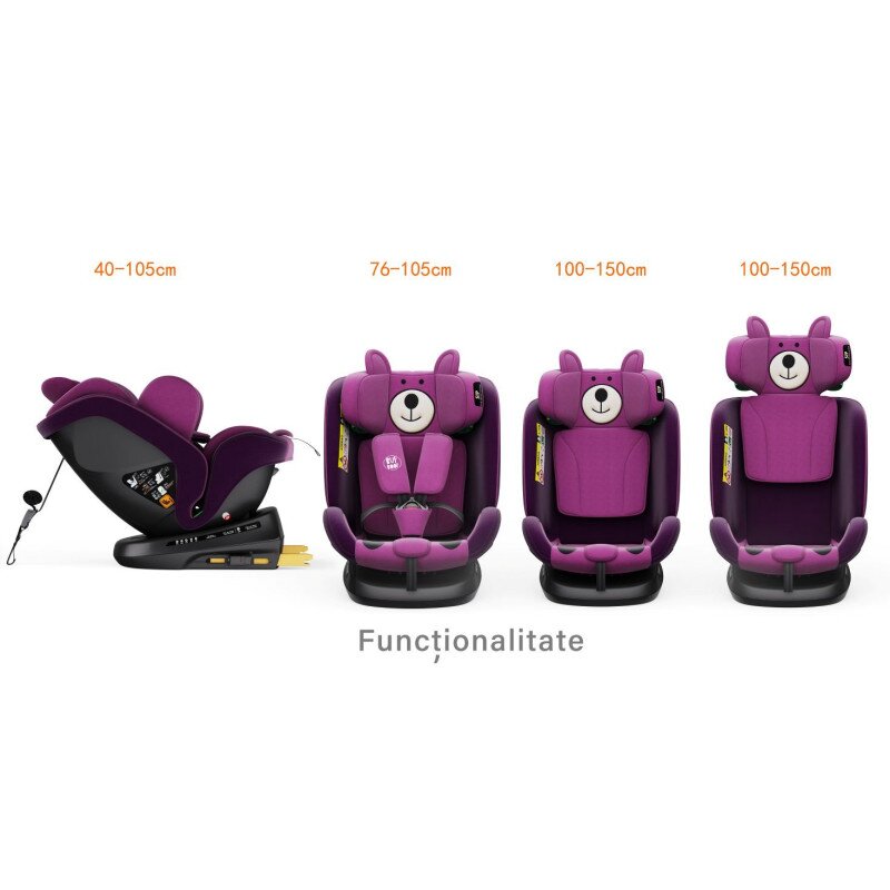 BUF BOOF Scaun auto P100 UrsPurple i-size R129 rotativ 360 isofix 40-150 cm 0-36 kg