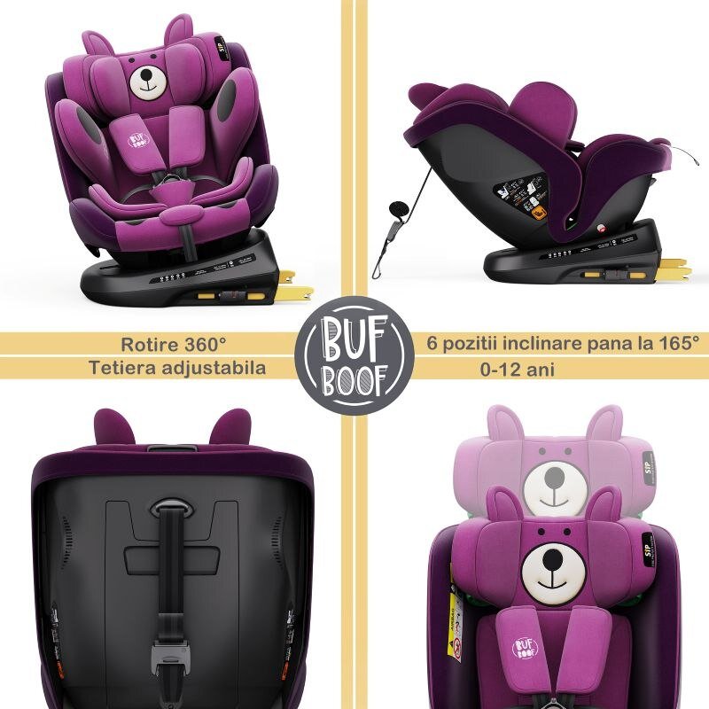 BUF BOOF Scaun auto P100 UrsPurple i-size R129 rotativ 360 isofix 40-150 cm 0-36 kg