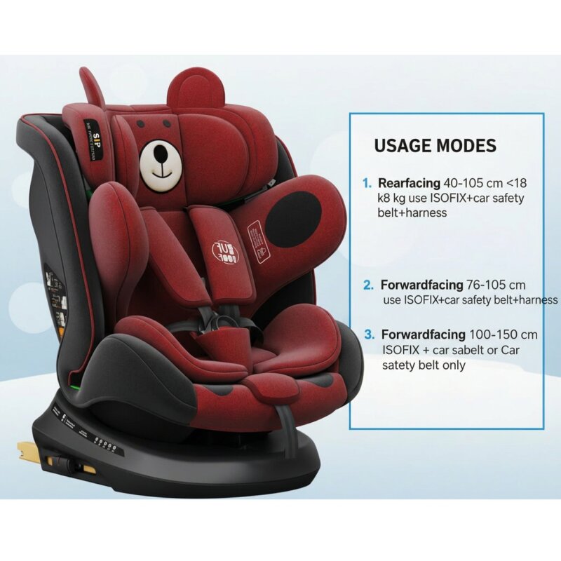 BUF BOOF Scaun auto P100 UrsRed i-size R129 rotativ 360 isofix 40-150 cm 0-36 kg