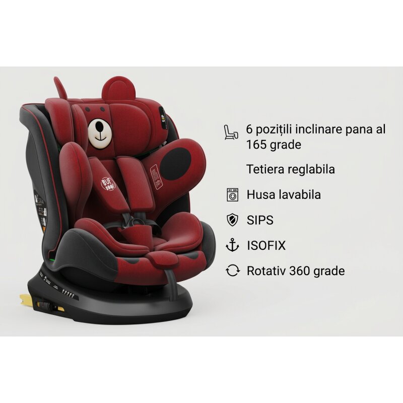 BUF BOOF Scaun auto P100 UrsRed i-size R129 rotativ 360 isofix 40-150 cm 0-36 kg