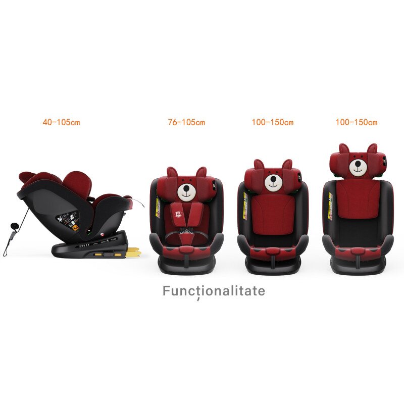 BUF BOOF Scaun auto P100 UrsRed i-size R129 rotativ 360 isofix 40-150 cm 0-36 kg