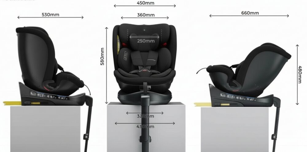 BUF BOOF Scaun auto pentru copii N17 Fix Black 40-150 cm iSize isofix rotativ 360 picior fixare pozitie de somn 165 grade