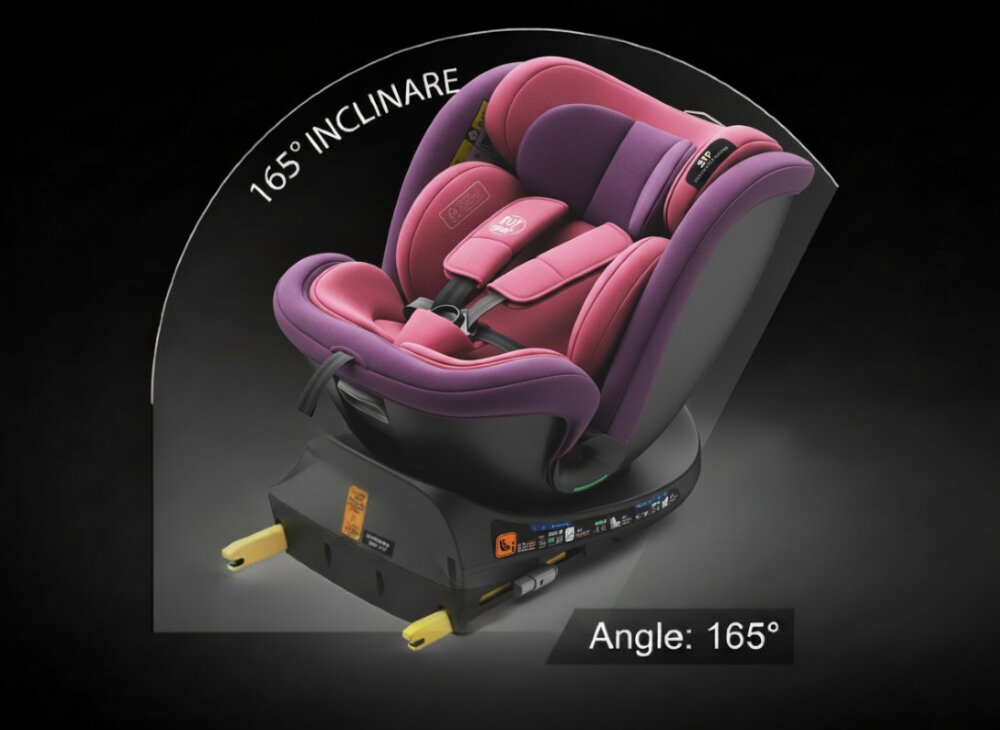 BUF BOOF Scaun auto pentru copii N17 Fix Unicorn Pink 40-150 cm iSize isofix rotativ 360 picior fixare pozitie de somn 165 grade