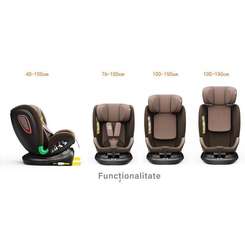 BUF BOOF Scaun auto Platinum Deluxe i-Size cu isofix rotativ 360 grade Top Tether Sips 40-150 cm 0-36 kg Coffee
