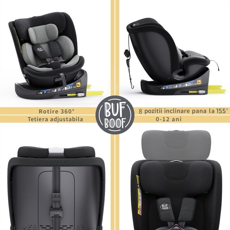 BUF BOOF Scaun auto rotativ cu isofix B-Joy Deluxe iSize 40-150 cm grey
