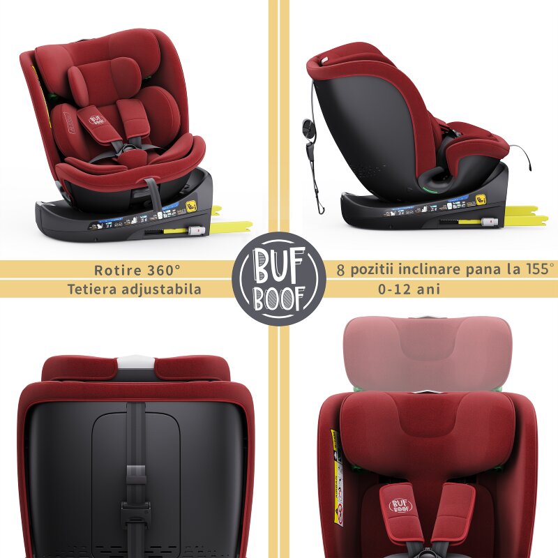 BUF BOOF Scaun auto rotativ cu isofix B-Joy Deluxe iSize 40-150 cm red