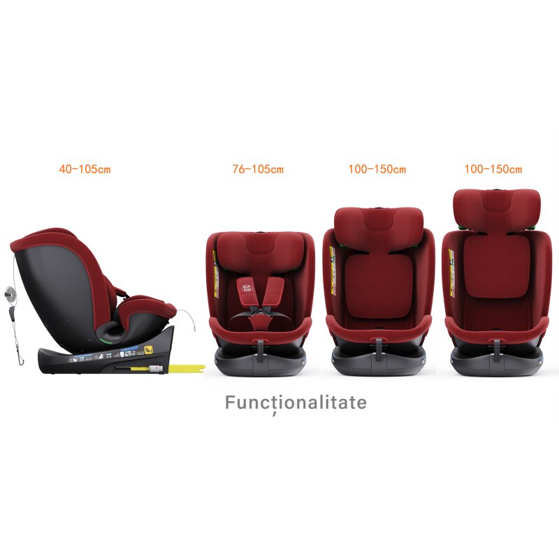 BUF BOOF Scaun auto rotativ cu isofix B-Joy Deluxe iSize 40-150 cm red