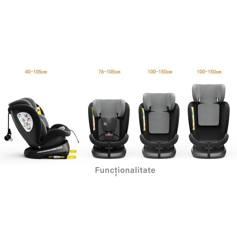 BUF BOOF Scaun auto Tweety Plus Deluxe i-size rotativ 360 cu isofix 40-150 cm black