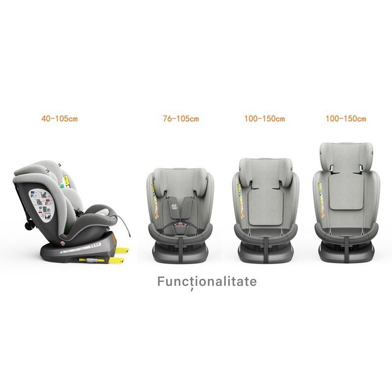 BUF BOOF Scaun auto Tweety Plus Deluxe i-size rotativ 360 cu isofix 40-150 cm DuoGrey