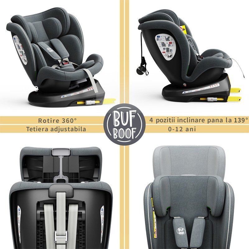 BUF BOOF Scaun auto Tweety Plus Deluxe i-size rotativ 360 cu isofix 40-150 cm grey