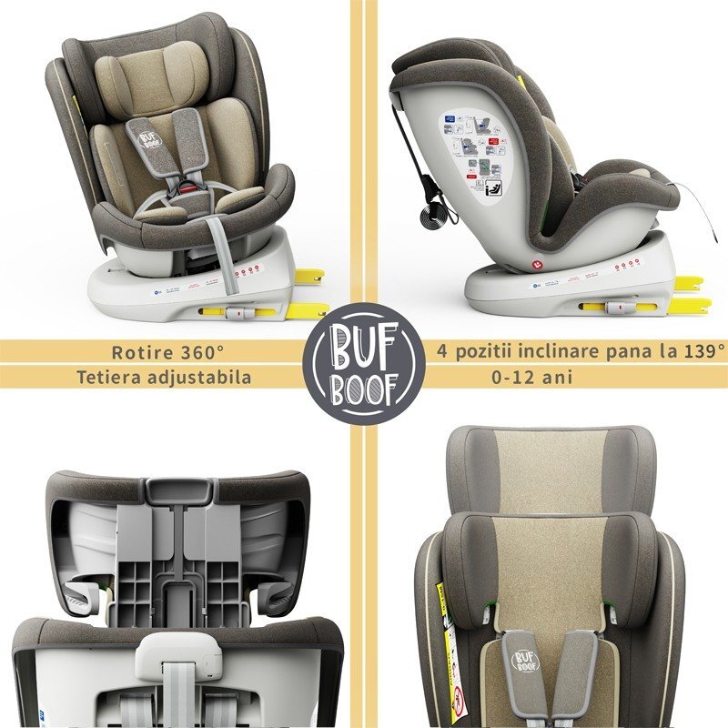 BUF BOOF Scaun Auto Tweety Plus Deluxe i-size rotativ 360 cu Isofix 40-150 cm LightBrown