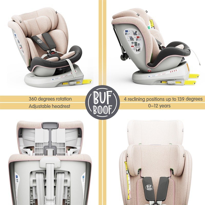 BUF BOOF Scaun auto Tweety Plus Deluxe i-size rotativ 360 cu isofix 40-150 cm lightpink