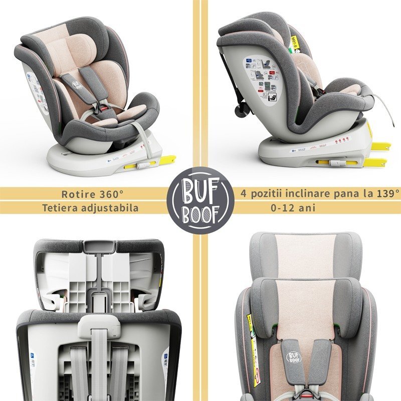 BUF BOOF Scaun auto Tweety Plus Deluxe i-size rotativ 360 cu isofix 40-150 cm pink
