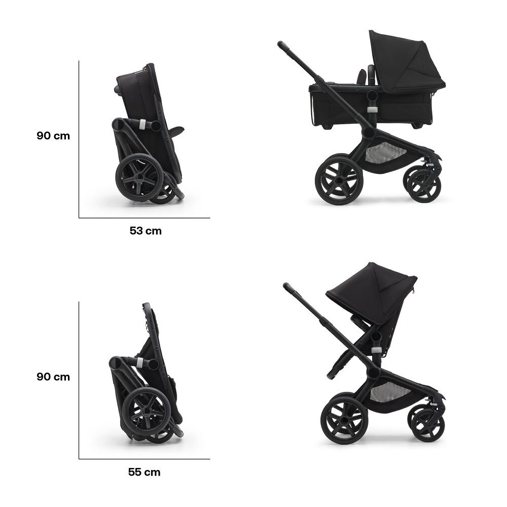 Bugaboo Carucior 2 in 1 Fox 5 Renew Black Heritage Black Misty White cu maner reglabil reversibil suspensii cadru din aluminiu