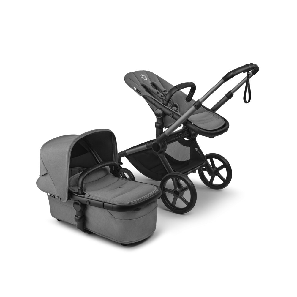 Bugaboo Carucior 2 in 1 Fox 5 Renew Graphite Moon Grey cu maner reglabil reversibil suspensii cadru din aluminiu
