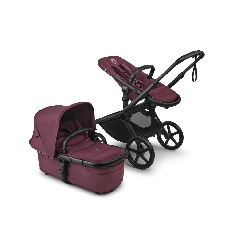 Bugaboo Carucior pentru copii Fox 5 Renew Black Dark Cherry 2 in 1 cu maner reglabil reversibil suspensii cadru din aluminiu
