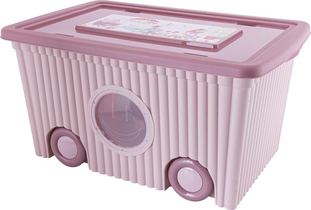 Burak Toys Cutie cu capac din plastic pentru depozitare jucarii cu roti Roz 40L