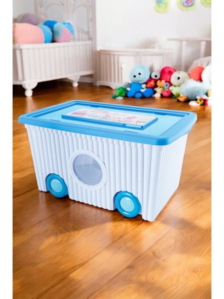 Burak Toys Cutie cu capac din plastic pentru depozitare jucarii cu roti Turcoaz 40L