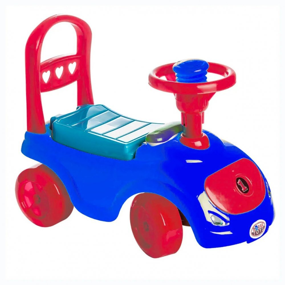 Burak Toys Masinuta copii Ride-on fara pedale Polo blue cu spatiu de depozitare sub scaun spatar detasabil volan cu claxon