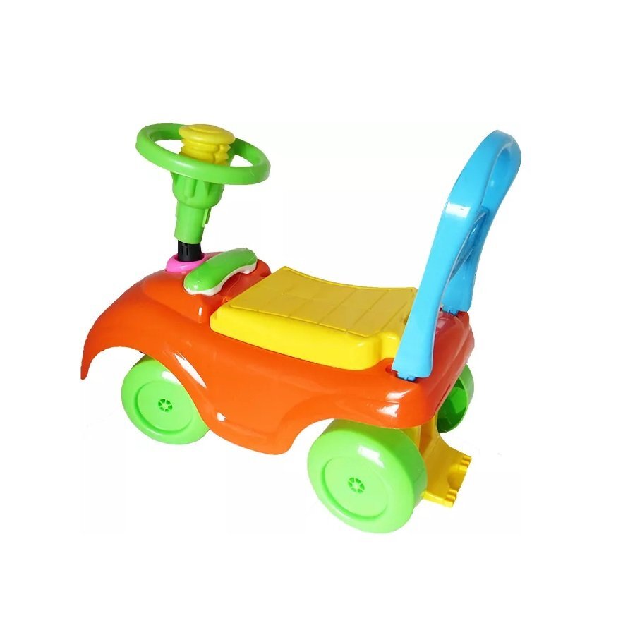 Burak Toys Masinuta copii Ride-On fara pedale Polo orange cu spatiu de depozitare sub scaun spatar detasabil volan cu claxon