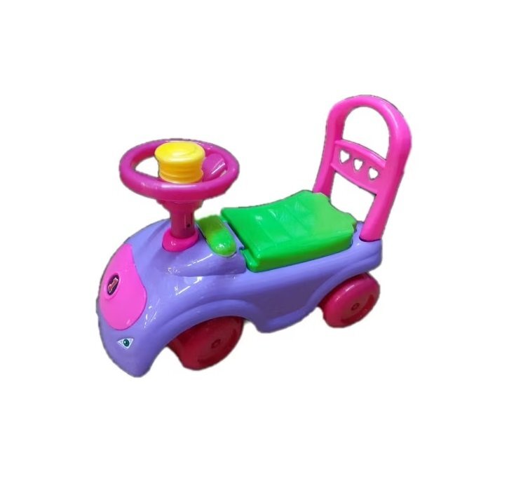 Burak Toys Masinuta copii Ride-on fara pedale Polo pink cu spatiu de depozitare sub scaun spatar detasabil volan cu claxon