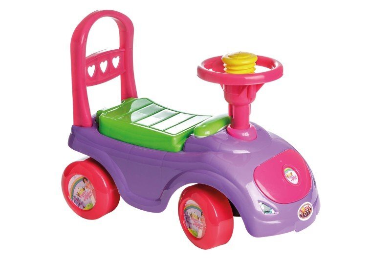 Burak Toys Masinuta copii Ride-On fara pedale Printesa Melissa cu spatar cu functie de impingere spatiu de depozitare sub scaun recomandata copiilor peste 3 ani