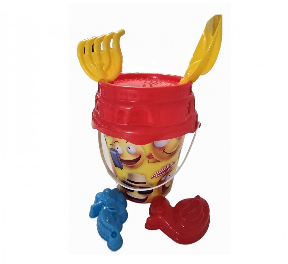 Burak Toys Set 6 jucarii de nisip pentru copii BurakToys cu galetusa lopatica grebla sita si 2 forme Desene Multicolor
