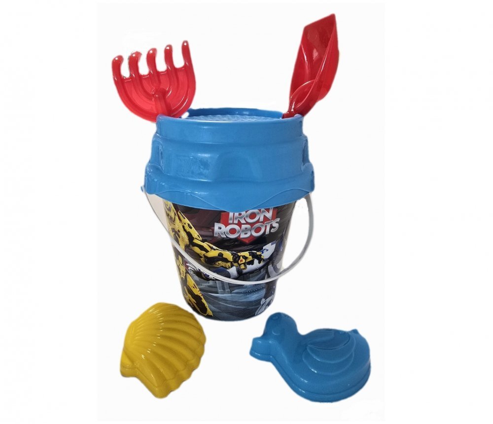 Burak Toys Set 6 jucarii de nisip pentru copii BurakToys cu galetusa lopatica grebla sita si 2 forme Desene Multicolor