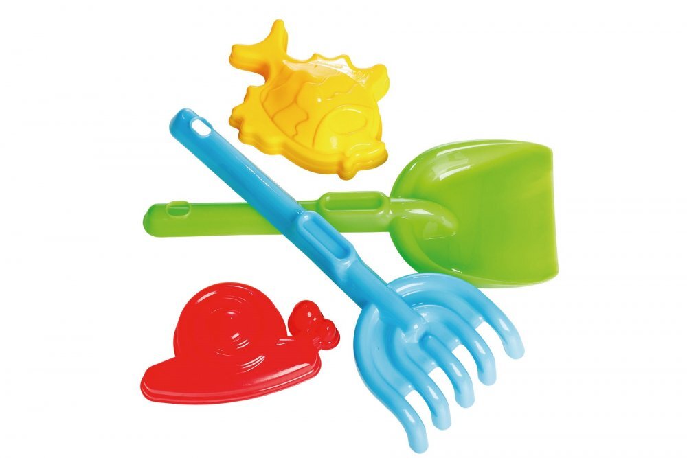 Burak Toys Set de jucarii pentru nisip si plaja Multicolor cu lopatica grebla si forme pentru modelat realizate din plastic forme rotunjite