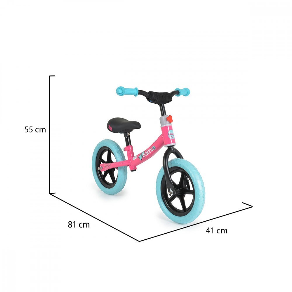 Byox Bicicleta copii fara pedale 2B balance Pink 12 inch de la 2 ani pana la greutatea de 20 kg ghidon reglabil pe inaltime roti din spuma EVA inaltimea scaunului reglabila de la 35 cm la 45 cm