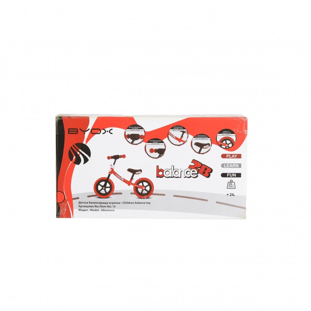 Byox Bicicleta copii fara pedale 2B balance Red 12 inch de la 2 ani pana la greutatea de 20 kg ghidon reglabil pe inaltime roti din spuma EVA inaltimea scaunului reglabila de la 35 cm la 45 cm
