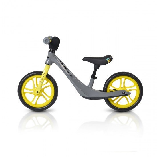 Byox Bicicleta copii fara pedale Go On grey 12 inch roti din spuma EVA scaun reglabil 32-41 cm cadru din aliaj de magneziu roti din spuma rezistenta greutate maxima 30 kg