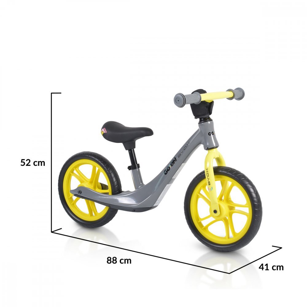 Byox Bicicleta copii fara pedale Go On grey 12 inch roti din spuma EVA scaun reglabil 32-41 cm cadru din aliaj de magneziu roti din spuma rezistenta greutate maxima 30 kg