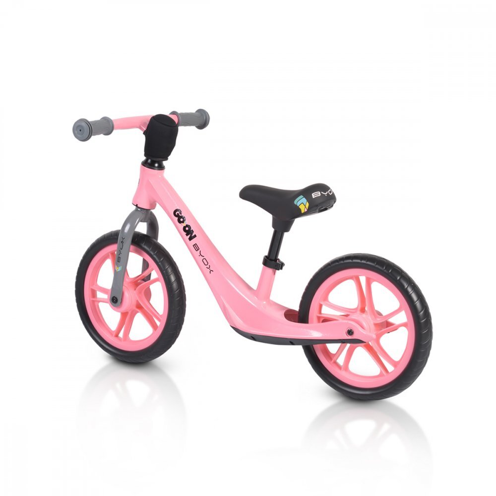 Byox Bicicleta copii fara pedale Go On pink 12 inch roti din spuma EVA scaun reglabil 32-41 cm cadru din aliaj de magneziu roti din spuma rezistenta greutate maxima 30 kg