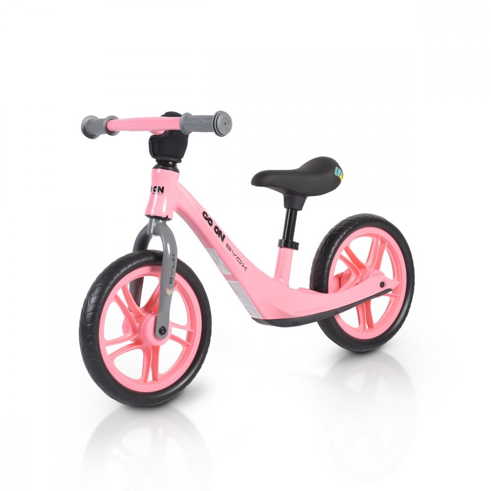 Byox Bicicleta copii fara pedale Go On pink 12 inch roti din spuma EVA scaun reglabil 32-41 cm cadru din aliaj de magneziu roti din spuma rezistenta greutate maxima 30 kg