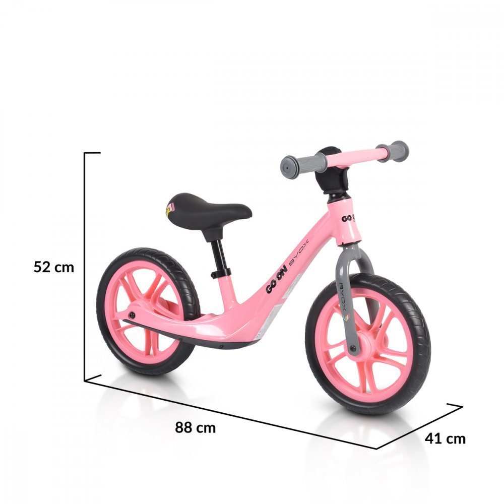 Byox Bicicleta copii fara pedale Go On pink 12 inch roti din spuma EVA scaun reglabil 32-41 cm cadru din aliaj de magneziu roti din spuma rezistenta greutate maxima 30 kg