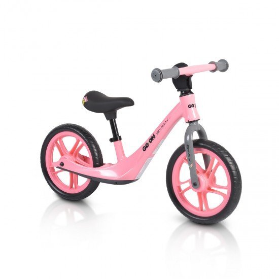 Byox Bicicleta copii fara pedale Go On pink 12 inch roti din spuma EVA scaun reglabil 32-41 cm cadru din aliaj de magneziu roti din spuma rezistenta greutate maxima 30 kg