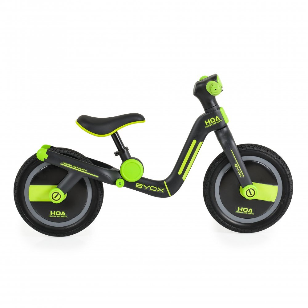 Byox Bicicleta copii fara pedale Harly Green 12 inch de la 2 ani pana la 50 kg scaun moale reglabil de la 33-38 cm anvelope din cauciuc plin manere din cauciuc moale