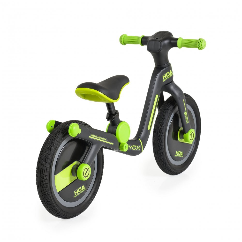 Byox Bicicleta copii fara pedale Harly Green 12 inch de la 2 ani pana la 50 kg scaun moale reglabil de la 33-38 cm anvelope din cauciuc plin manere din cauciuc moale