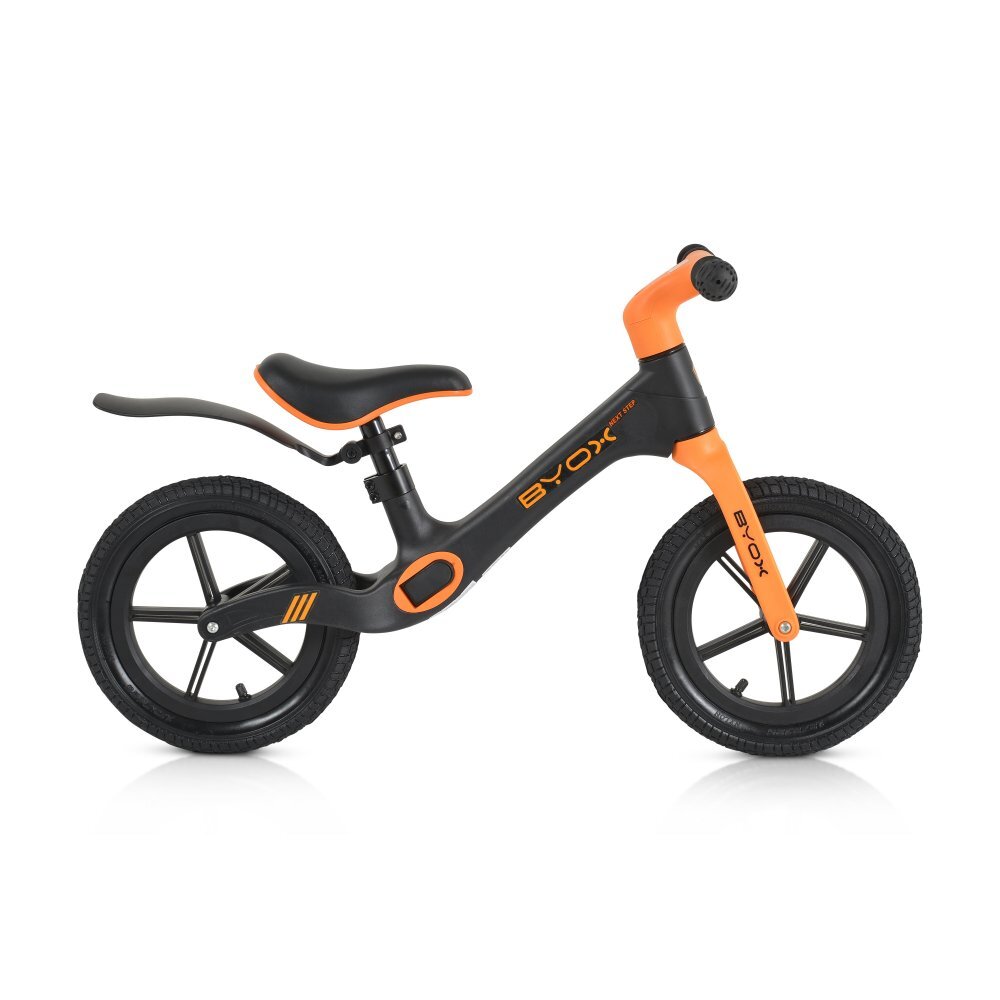 Byox Bicicleta copii fara pedale Next Step Black 12 inch cu stepper picioare lateral pliabil pentru copiii cu varsta peste 2 ani si cu o greutate maxima de pana la 50 kg scaun reglabil de la 35-41 cm