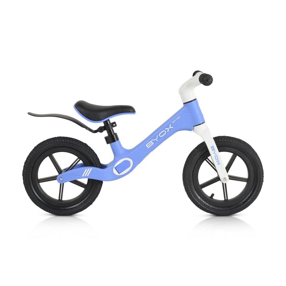 Byox Bicicleta copii fara pedale Next Step Blue 12 inch cu stepper picioare lateral pliabil pentru copiii cu varsta peste 2 ani si cu o greutate maxima de pana la 50 kg scaun reglabil de la 35-41 cm