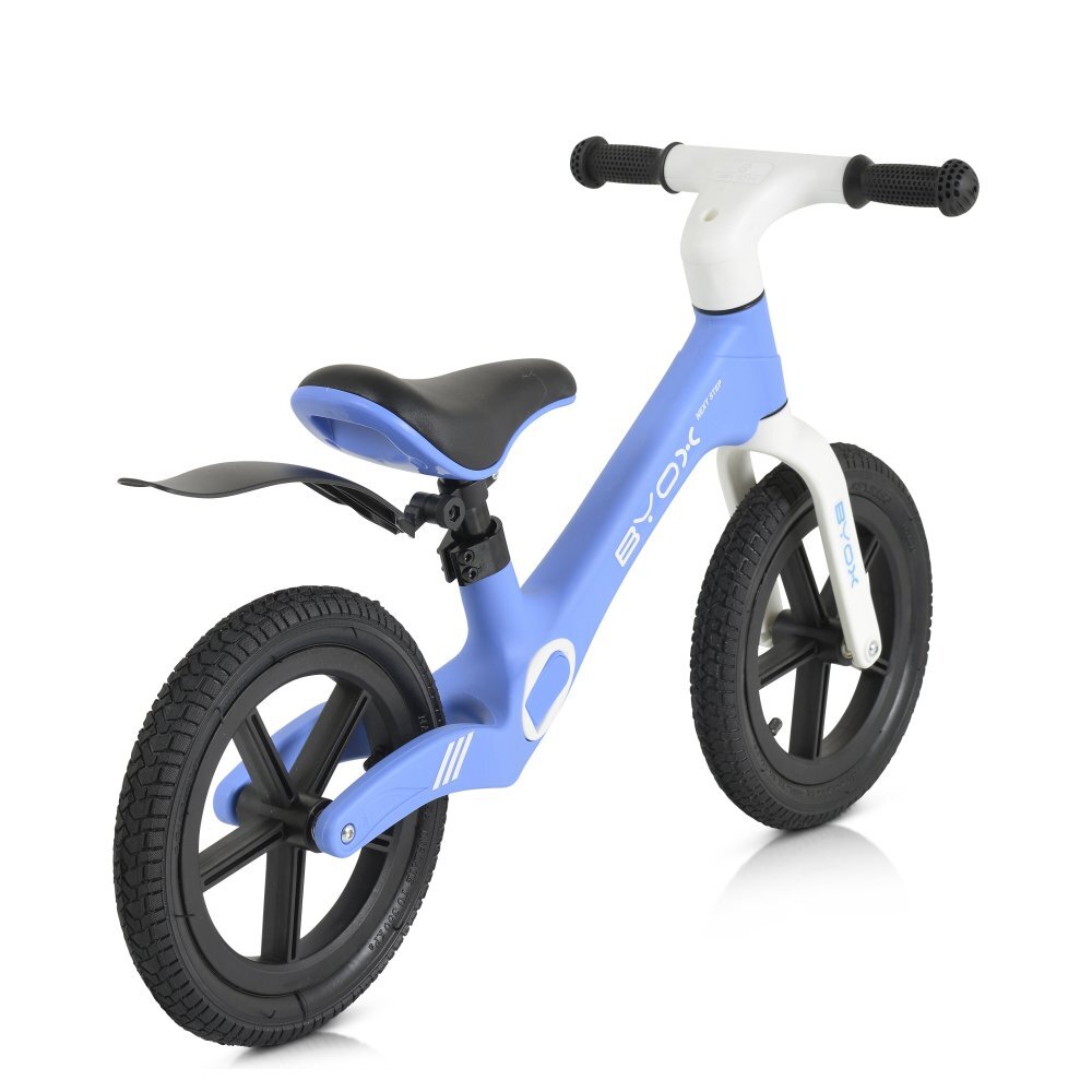 Byox Bicicleta copii fara pedale Next Step Blue 12 inch cu stepper picioare lateral pliabil pentru copiii cu varsta peste 2 ani si cu o greutate maxima de pana la 50 kg scaun reglabil de la 35-41 cm