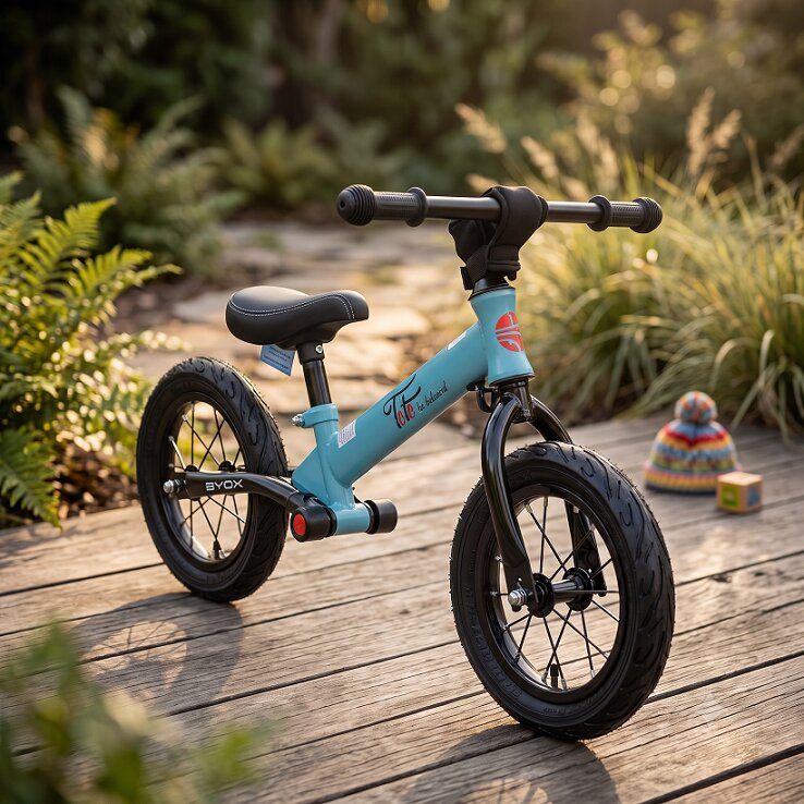 Byox Bicicleta copii fara pedale Toto Blue 12 inch greutate maxima de 25 kg anvelope gonflabile husa decorativa pentru ghidon suport picioare pe ambele parti ale cadrului scaun reglabil 34-43 cm