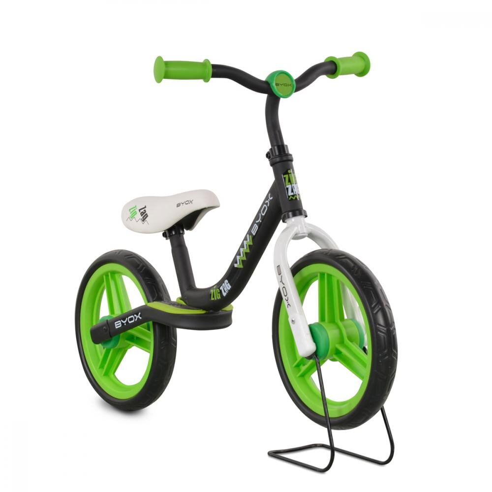 Byox Bicicleta copii fara pedale Zig-Zag Green 12 inch roti din cauciuc EVA scaun ajustabil pe inaltime de la 36 cm pana la 45 cm de la 2 ani pana la greutatea maxima admisa de 20 kg