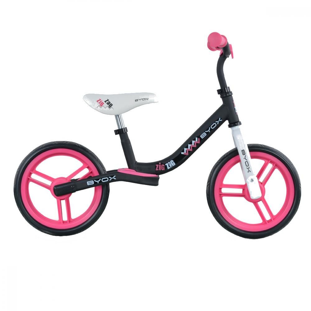 Byox Bicicleta copii fara pedale Zig-Zag Pink 12 inch roti din cauciuc EVA scaun ajustabil pe inaltime de la 36 cm pana la 45 cm de la 2 ani pana la greutatea maxima admisa de 20 kg